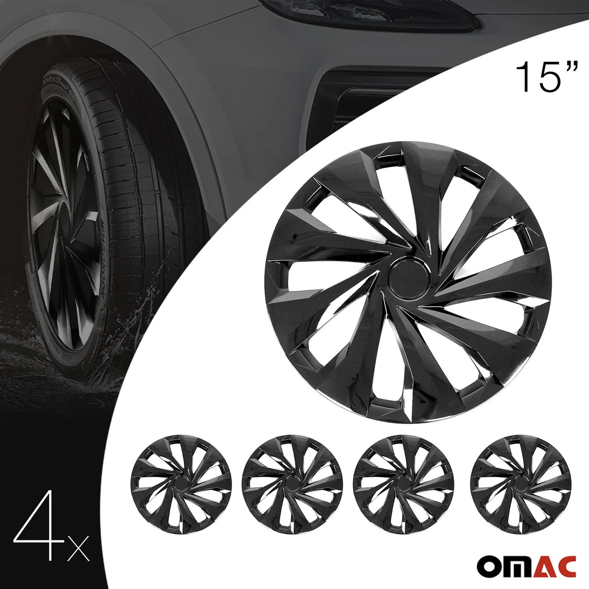 15 Inch Black Wheel Rim Covers Hubcaps X534192