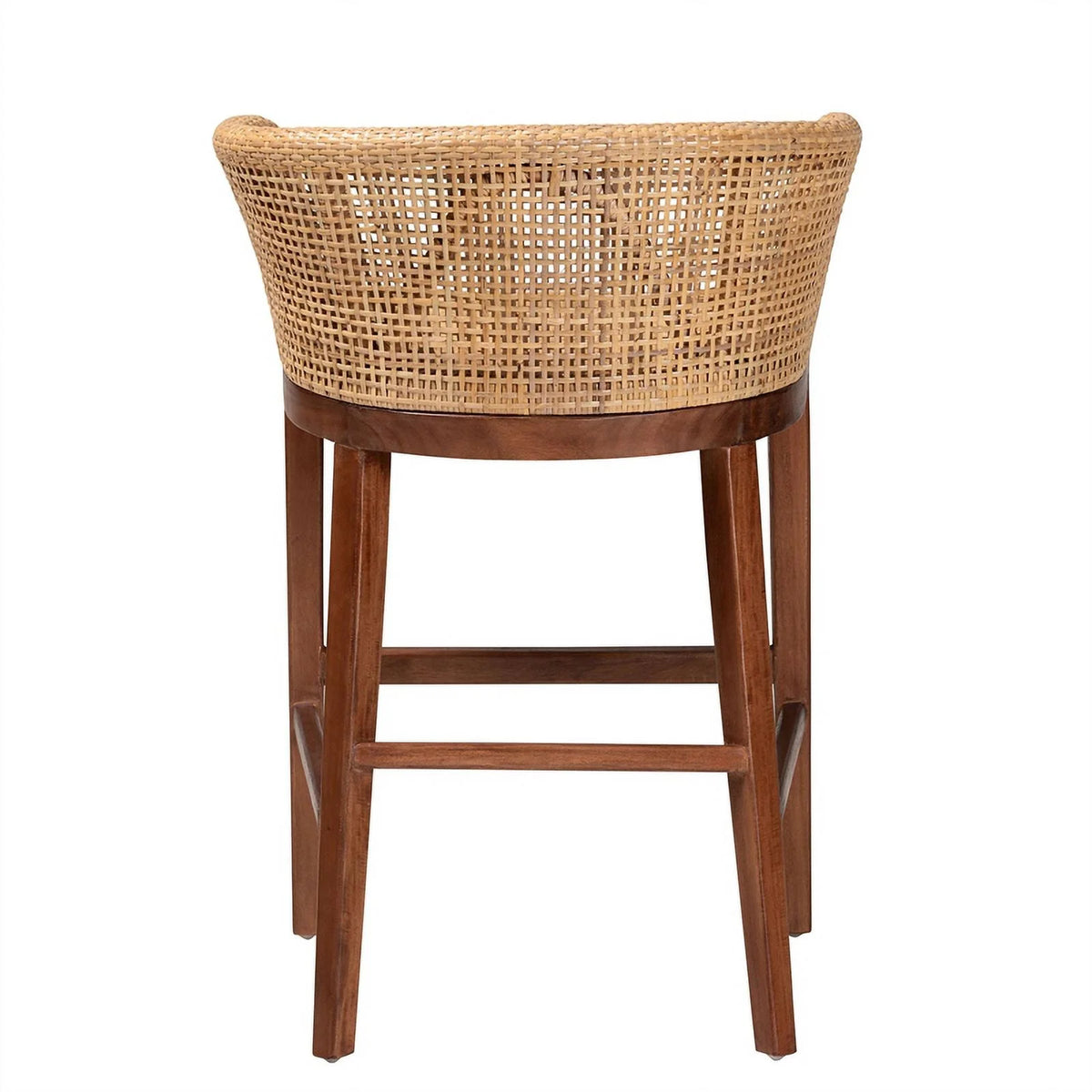 Natural Rattan and Walnut Brown Acacia Wood Counter Stool Q800
