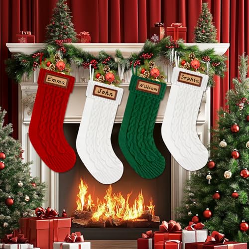Knitted Christmas Stockings Set of 4 White Red Green Z683662
