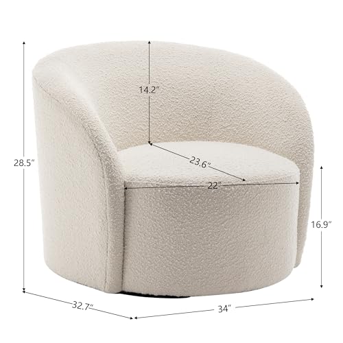 Cream Boucle Swivel Barrel Chair with Round Ottoman Set I670973