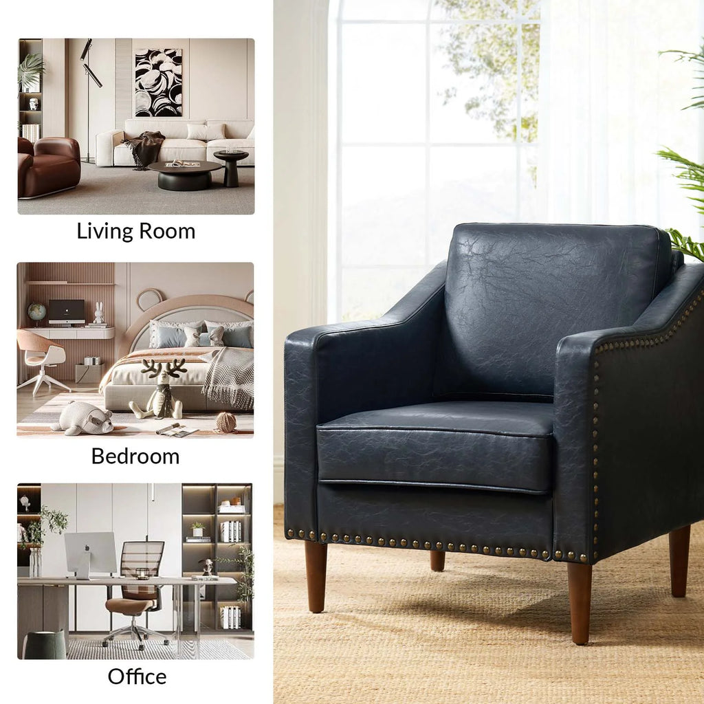 Navy Faux Leather Upholstered Accent Chair Set of 2 G775607