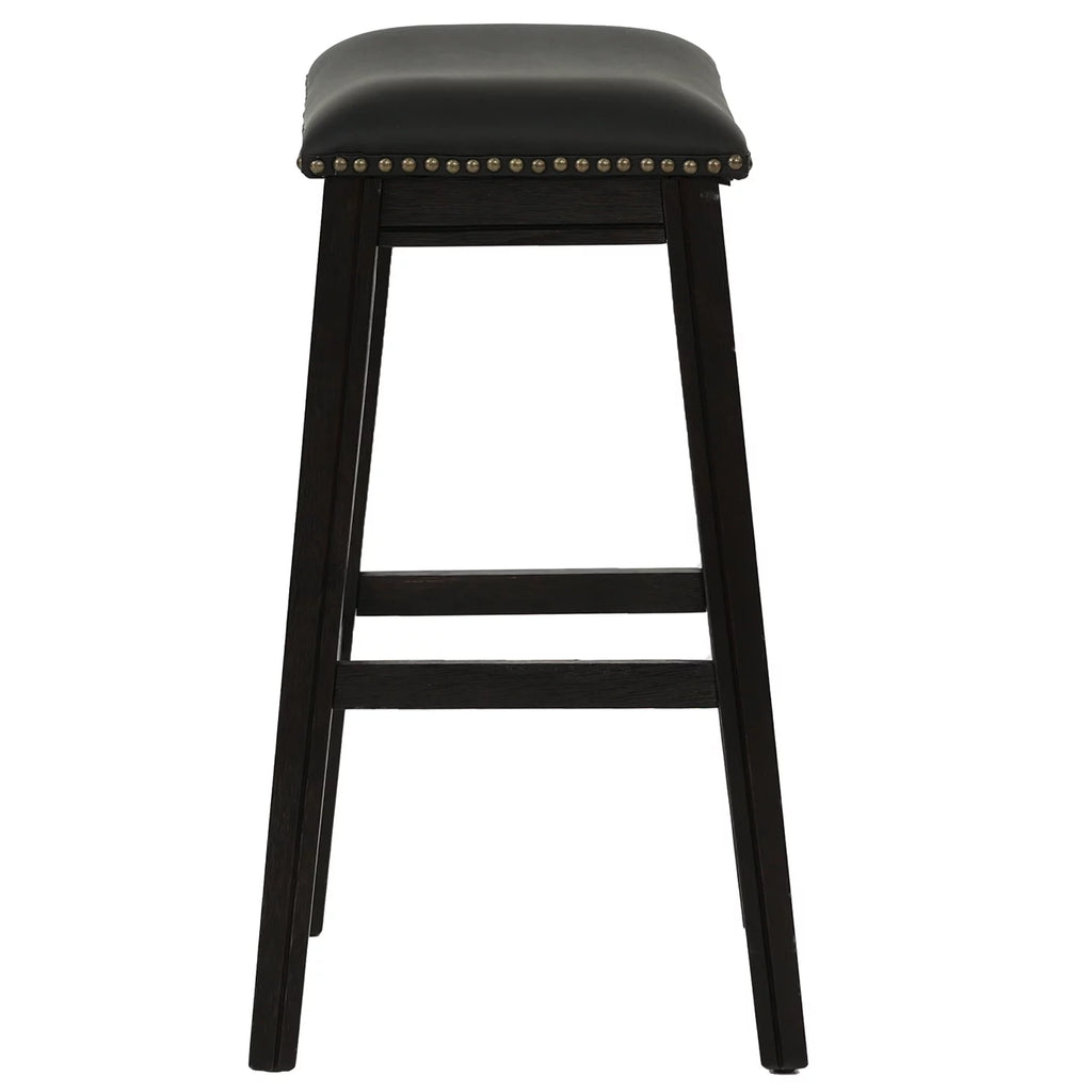 29" Black Faux Leather Saddle Bar Stool Set of 2 X8948