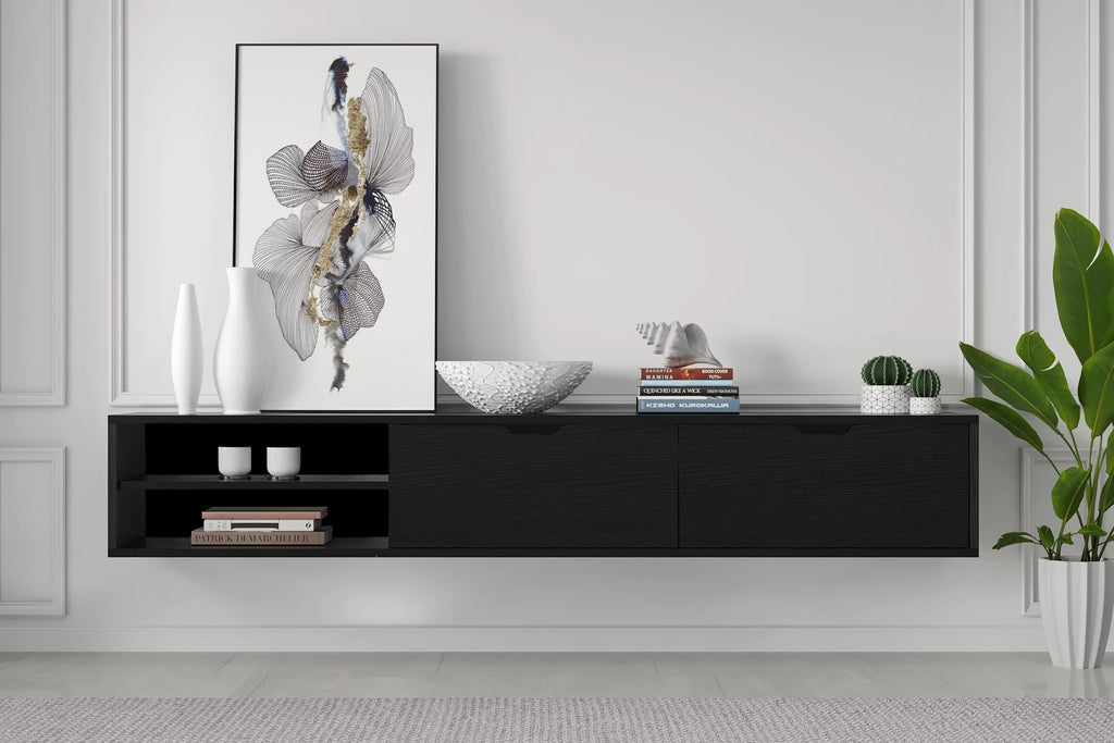 Black Wood 71 inch Tv Stand N368