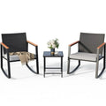 3 Pieces Patio Rocking Chairs Set with Glass Coffee Table T48977