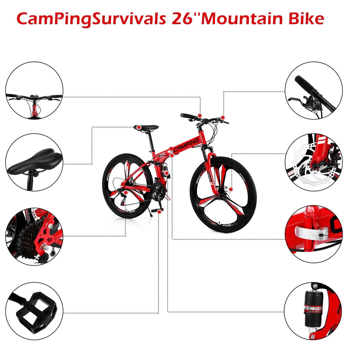 Folding Mountain Bike 21 Speed Black M8194