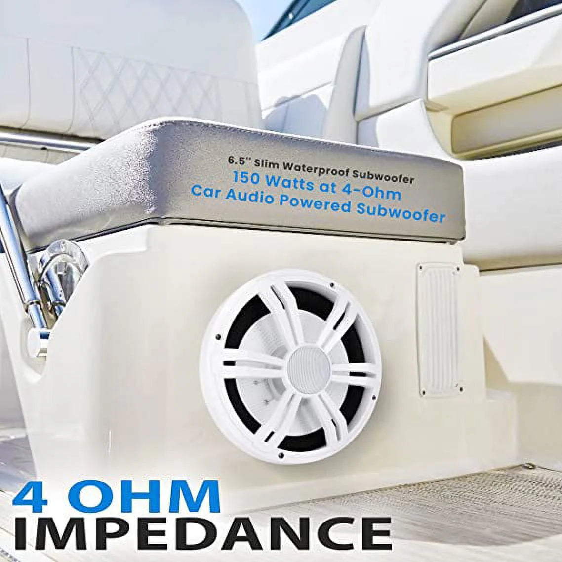 6.5” Slim Marine Subwoofer - 150W 4 Ohm Waterproof Component Speaker System (White) G1729
