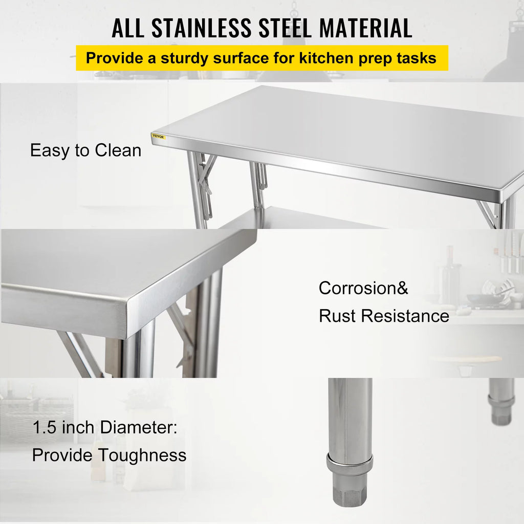 Stainless Steel Folding Prep Table 48 x 24 x 33.5 inch T127602