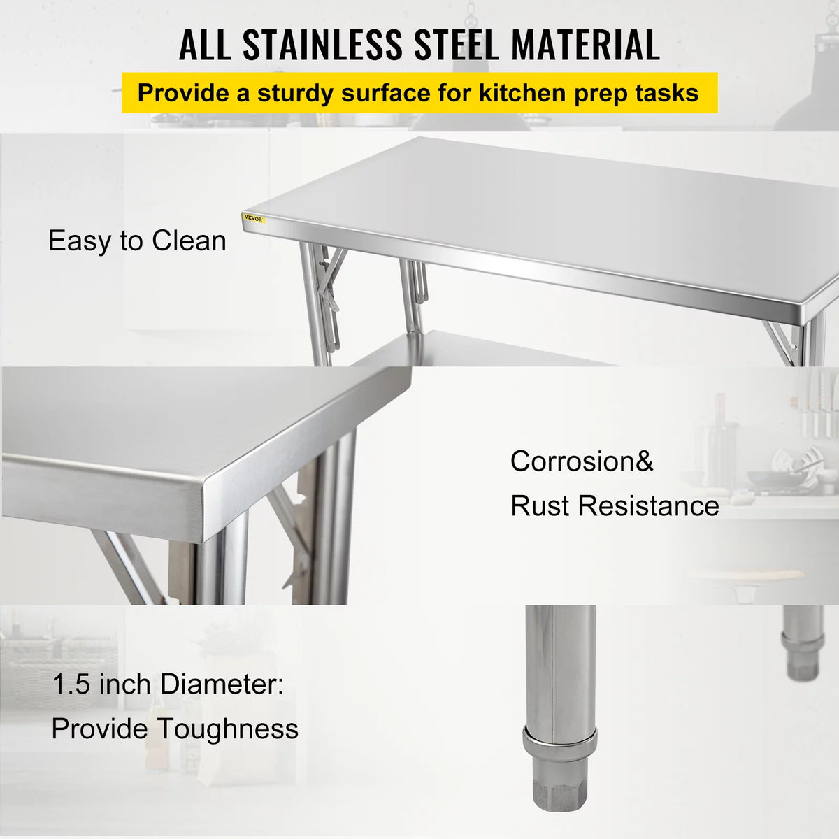Stainless Steel Folding Prep Table 48 x 24 x 33.5 inch T127602