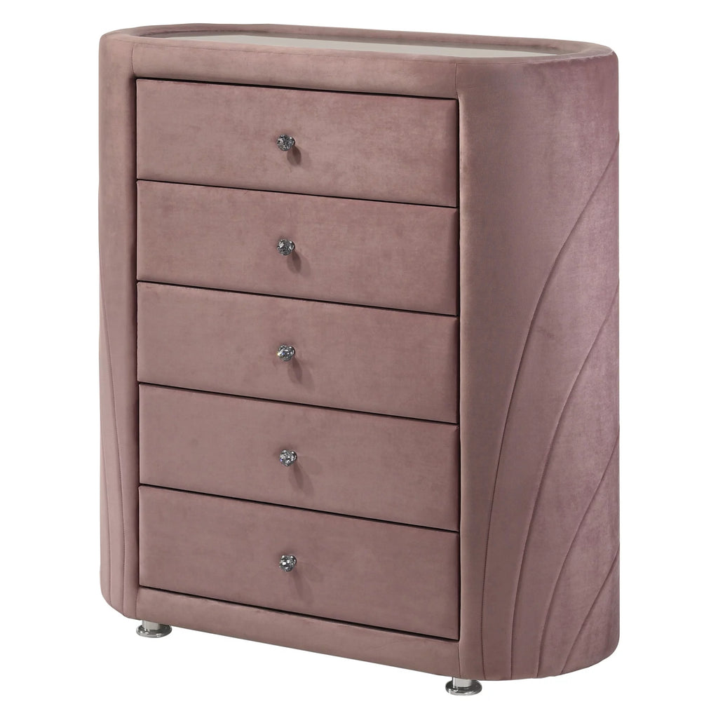 Pink 5 Drawer Velvet Upholstery Chest with Mirror I92524