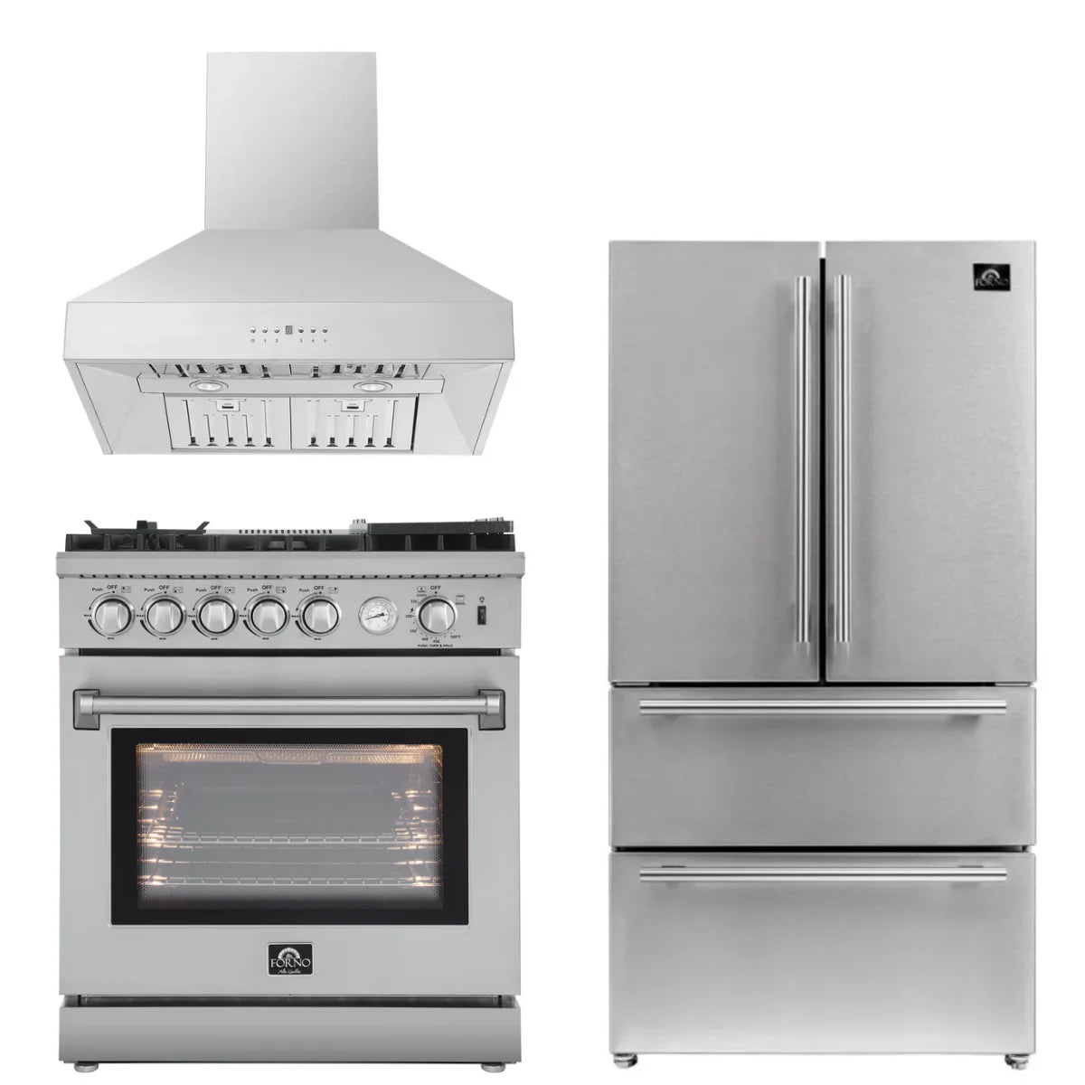 30 Gas Range with Airfryer, Range Hood, 36 Refrigerator M263